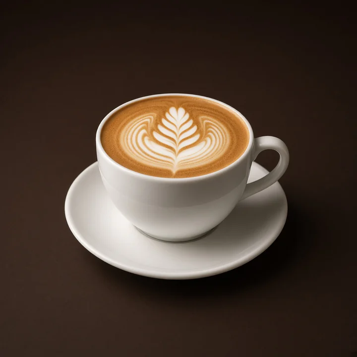 Dampfender Cappuccino mit Latte Art von Leaf Coffee Interlaken